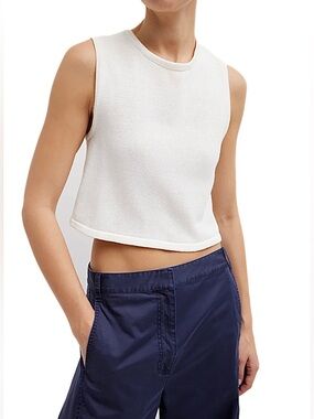 TIBI Cotton Criss Cross Cropped Sleeveless Sweater Tank Sleeveless White Knit M